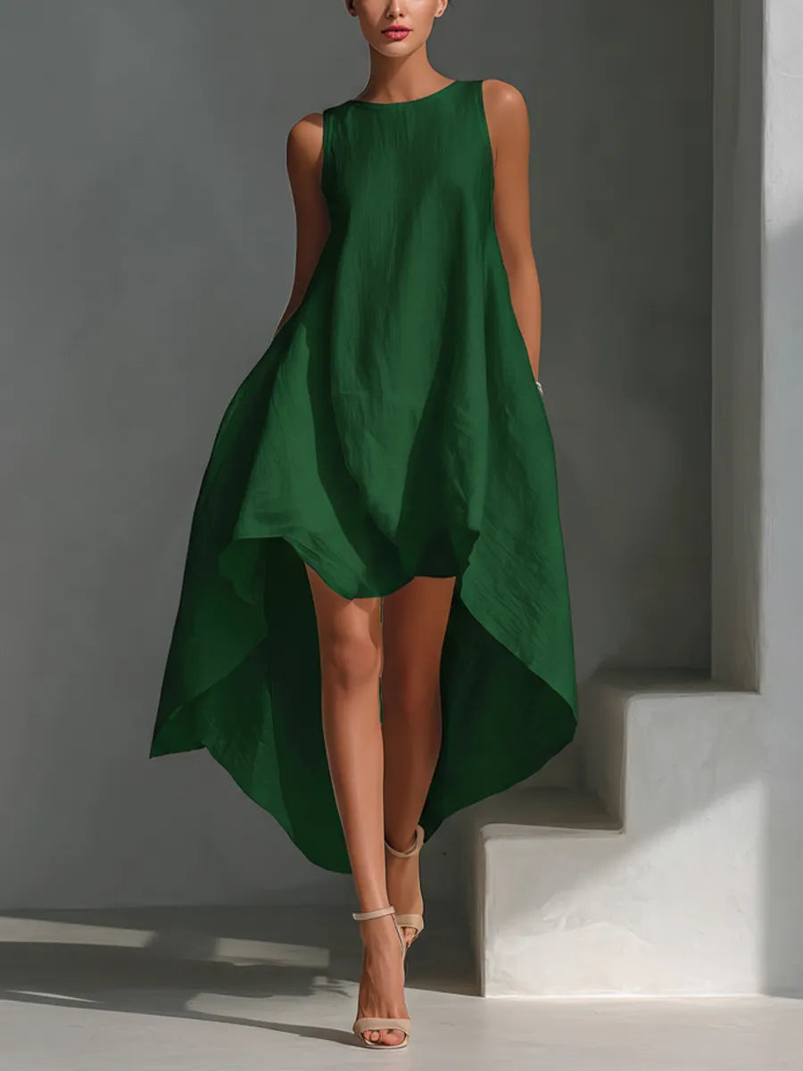 Linen Blend Sleeveless High-Low Dress