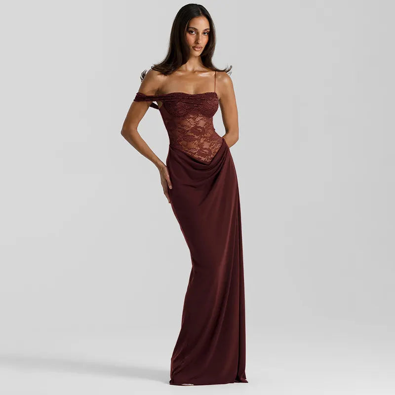 Lace Corset Off Shoulder Maxi Dress