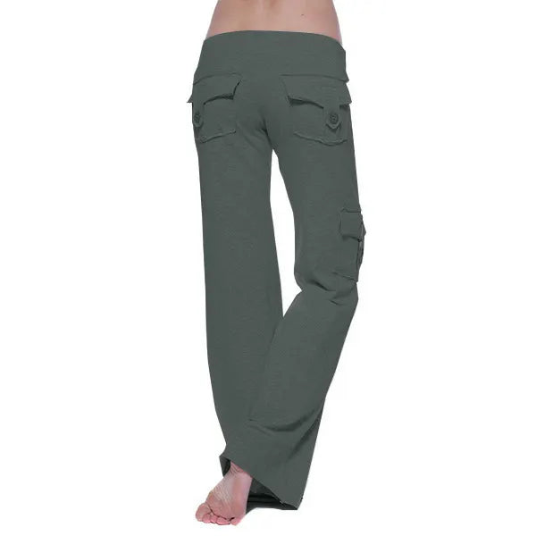 Cargo Flare Pants, High Waist Wide Leg Casual Trousers