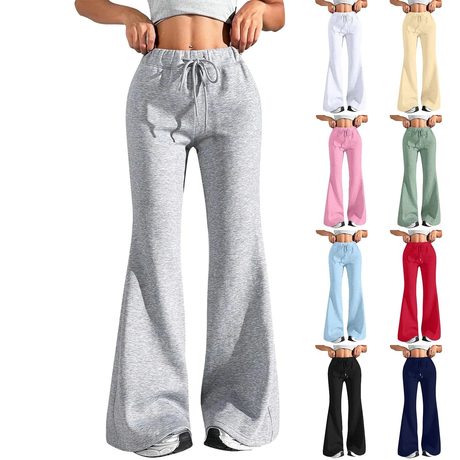 High Waist Flare Sweatpants, Drawstring Wide Leg Lounge Pants