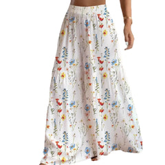 Elastic High Waist Floral Print Ruffle Wide Leg Palazzo Pants