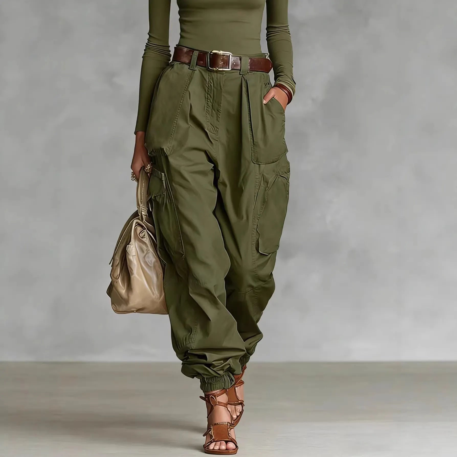 High Waist Multi Pocket Cargo Jogger Pants