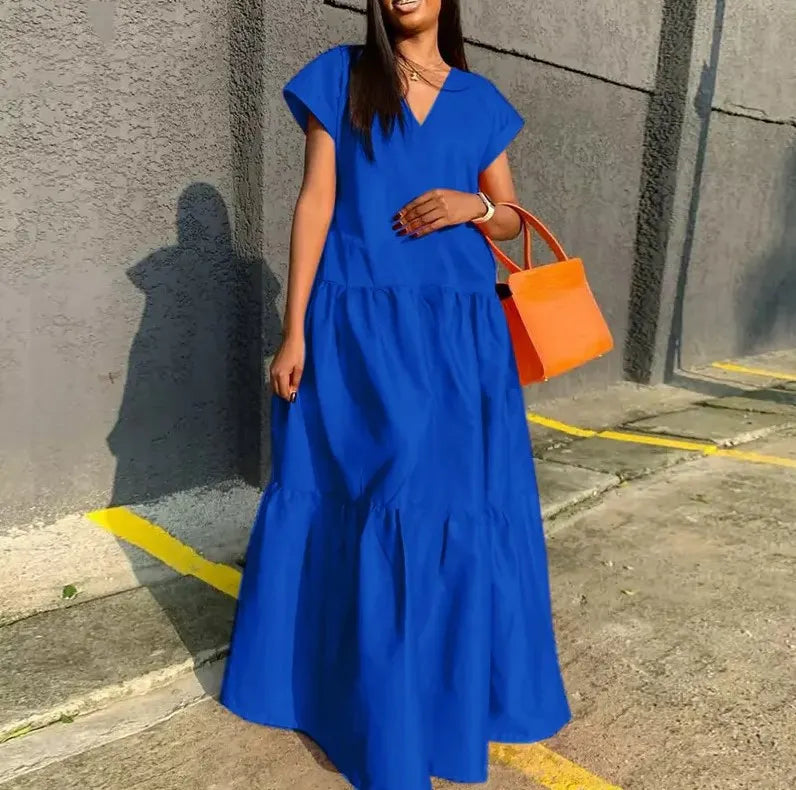 V-Neck Cap Sleeve Casual Sundress