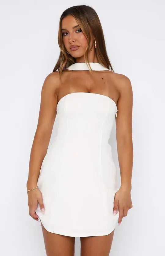 White Halter Neck Bodycon Mini Dress