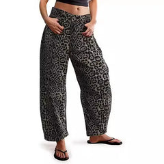 Leopard Print Loose Casual Wide Leg Jeans