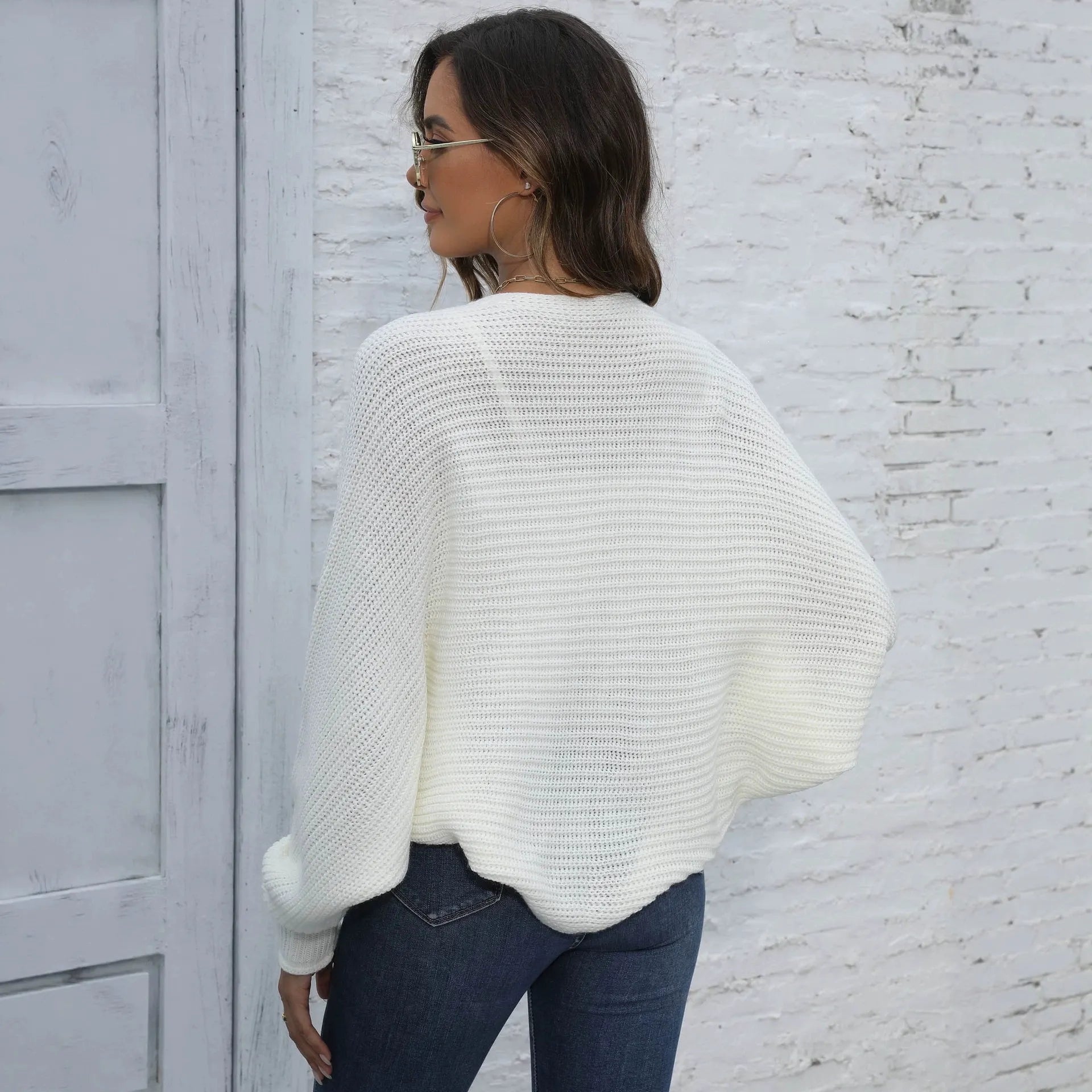 Open Front Drop Shoulder Batwing Sleeve Casual Sweater Cover Up