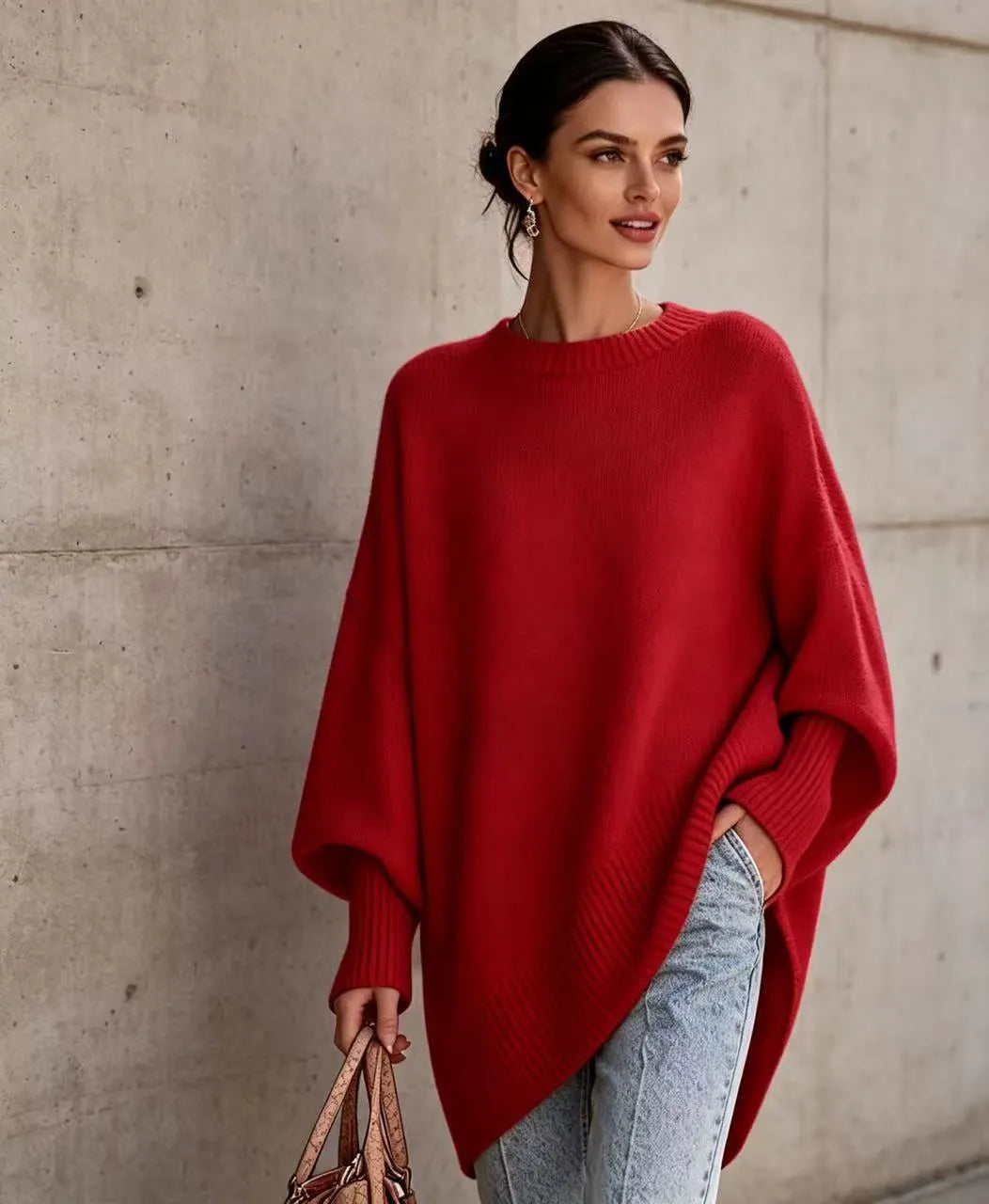 Crew Neck Loose Batwing Sleeve Pullover Sweater