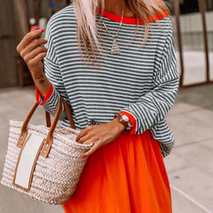 Striped Round Neck Loose Pullover Sweater