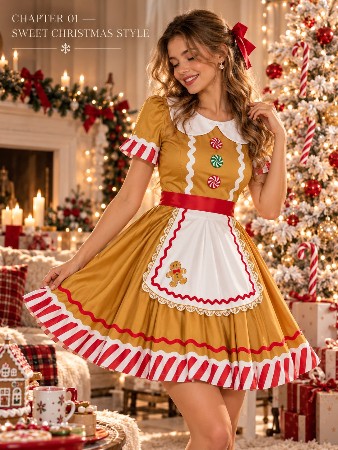 Gingerbread Man Christmas Cute Short Sleeve Dress