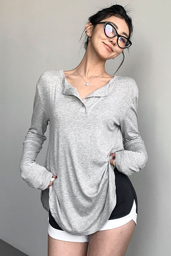 Casual Long Sleeve Lapel Top Tee
