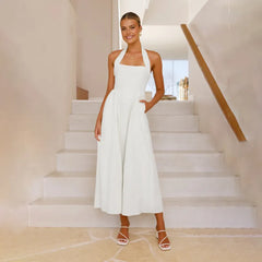 Halter Neck Flared Midi Dress