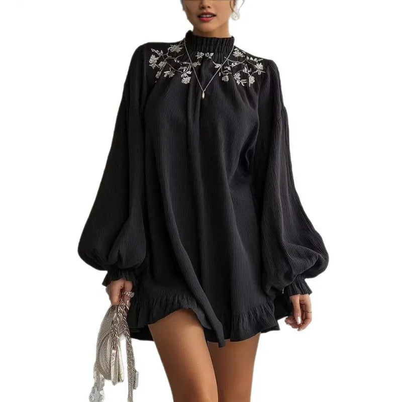 Retro Floral Embroidery A-Line Mini Dress