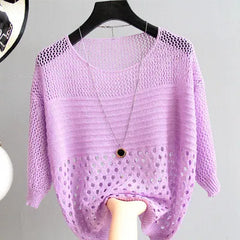 Hollow Out Batwing Sleeve Knit Top