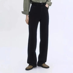 High Waist Stone Washed Black Slight Stretch Wide Leg Long Denim Jeans