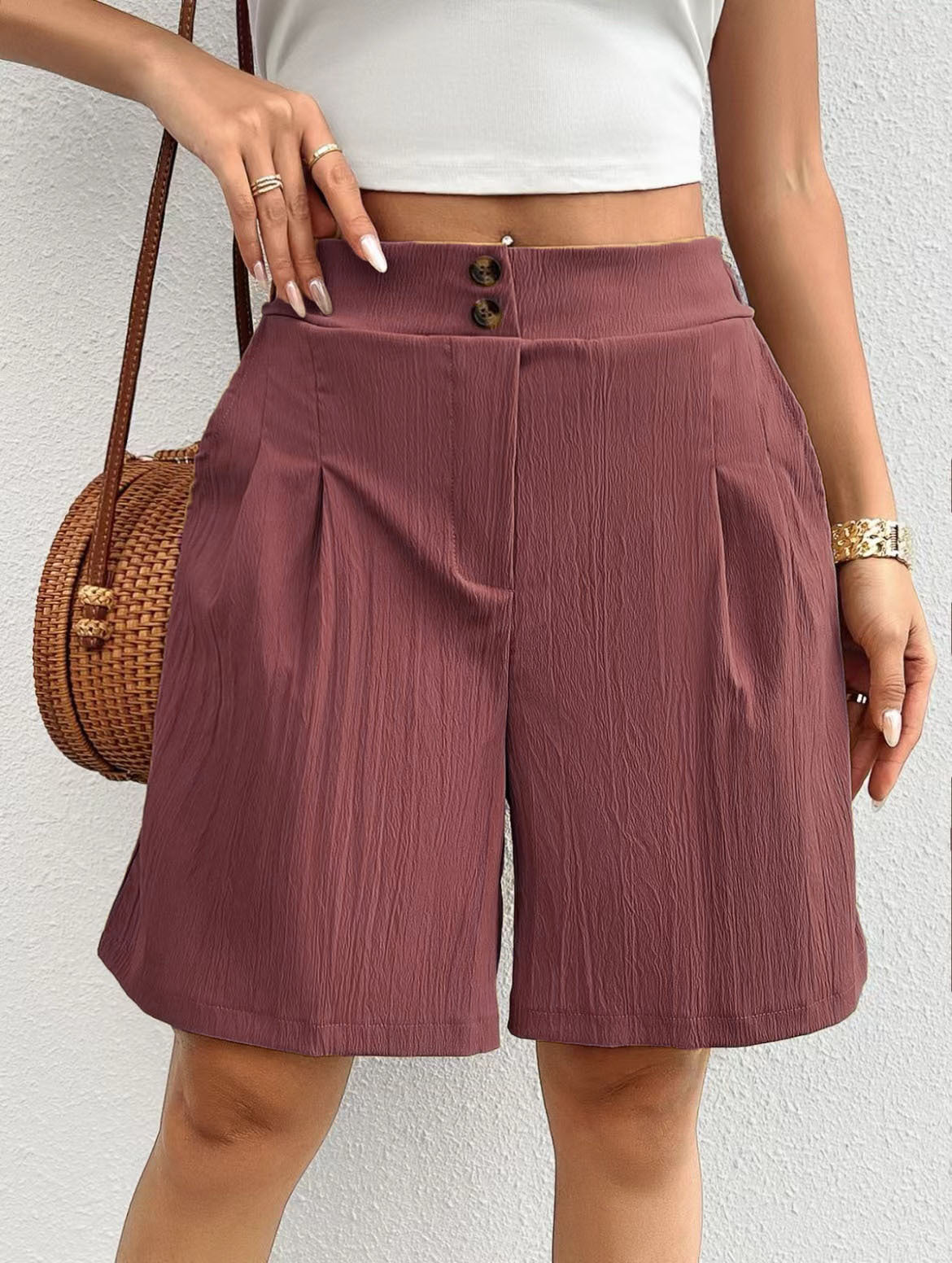 High Waist Pleated Wide Leg Shorts
