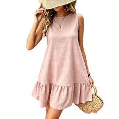 Green Gradient Round Neck Sleeveless Ruffle Hem Mini Dress