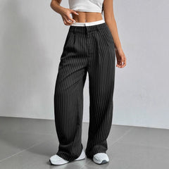 High Waist Striped Loose Wide Leg Suit Pants
