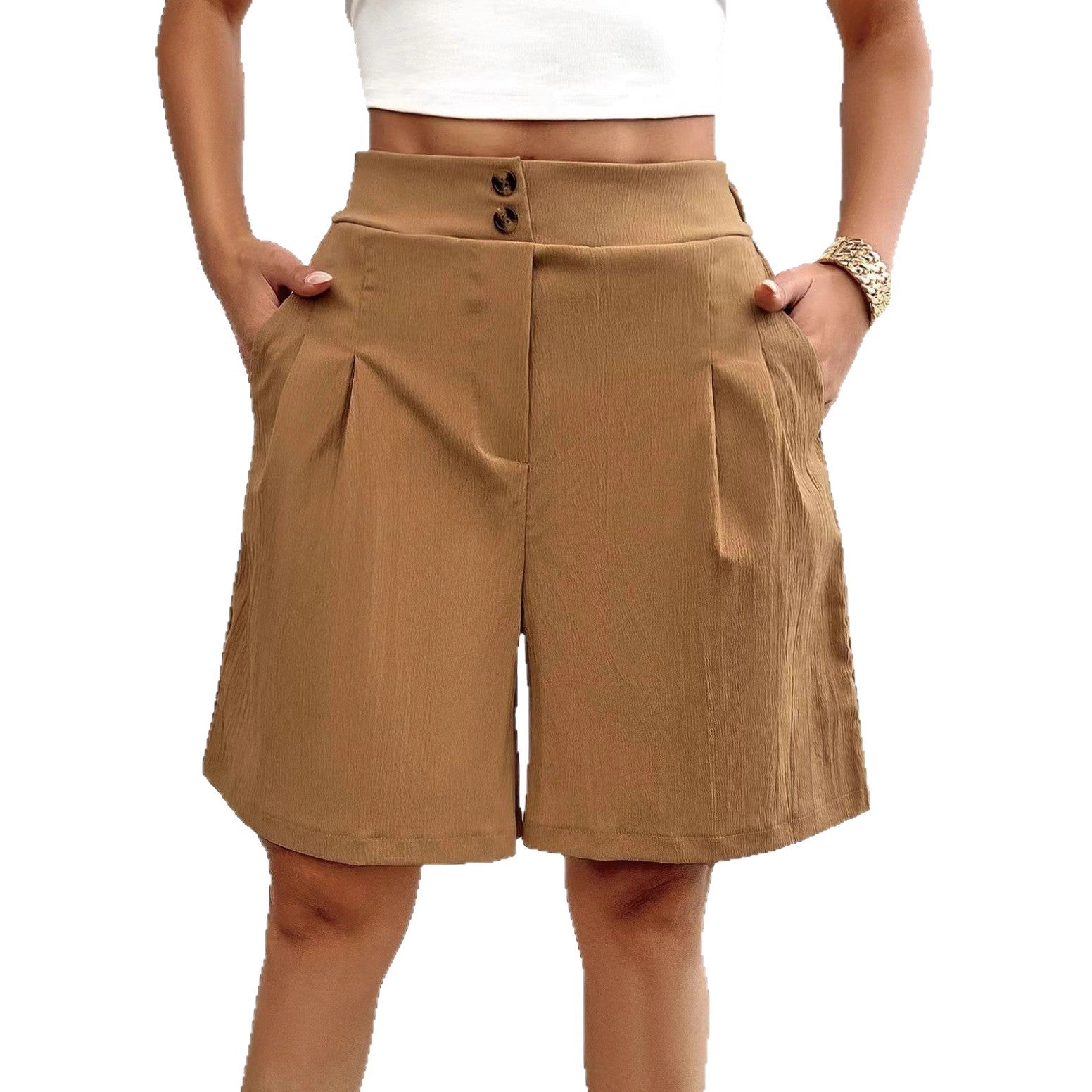 High Waist Pleated Wide Leg Shorts