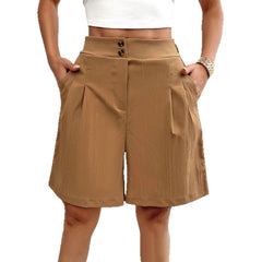 High Waist Pleated Wide Leg Shorts