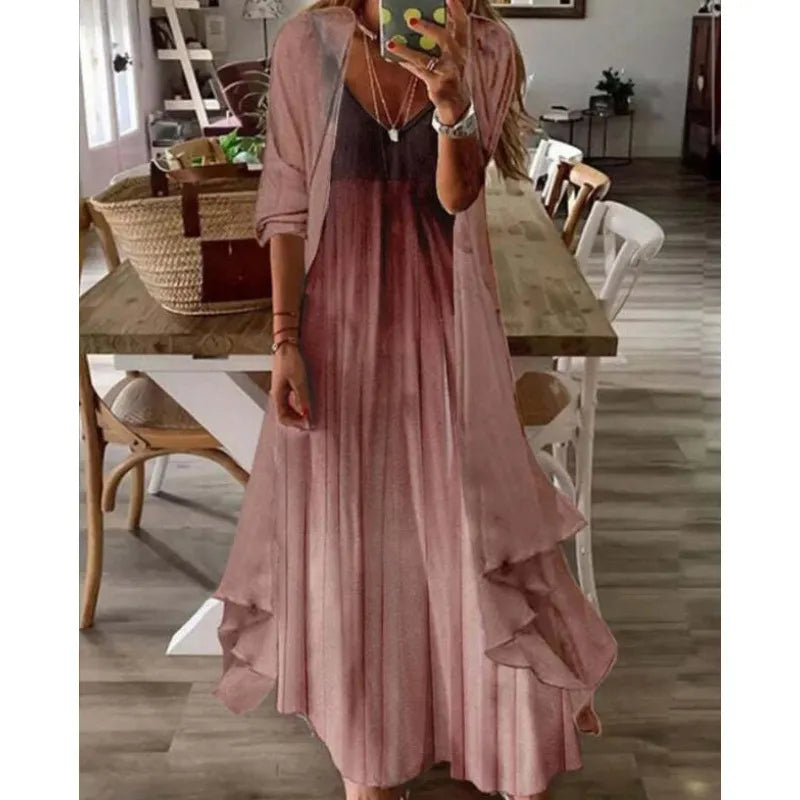 Printed V Neck Cami Long Dress