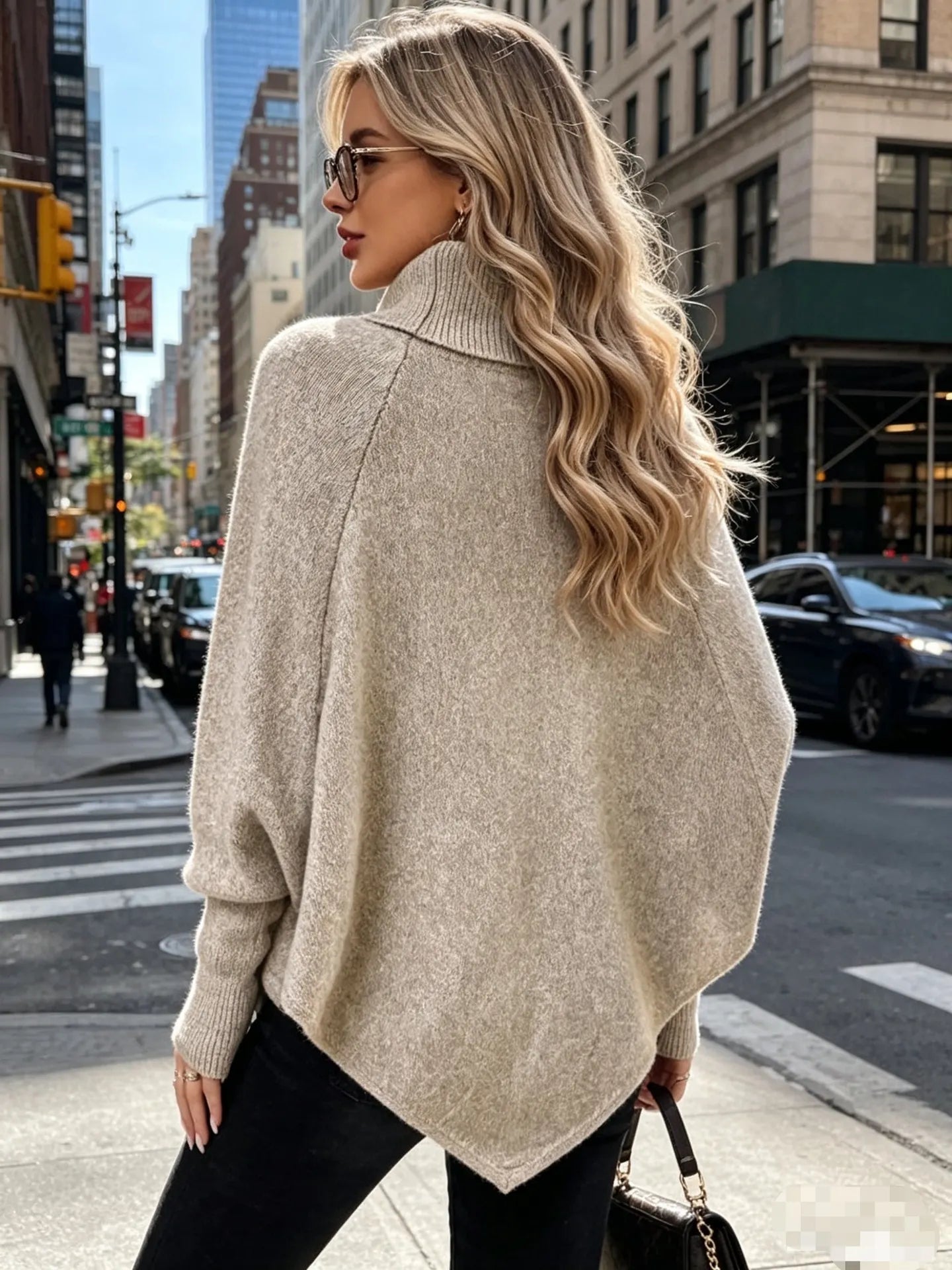 Turtleneck Cable Knit Asymmetrical Hem Sweater