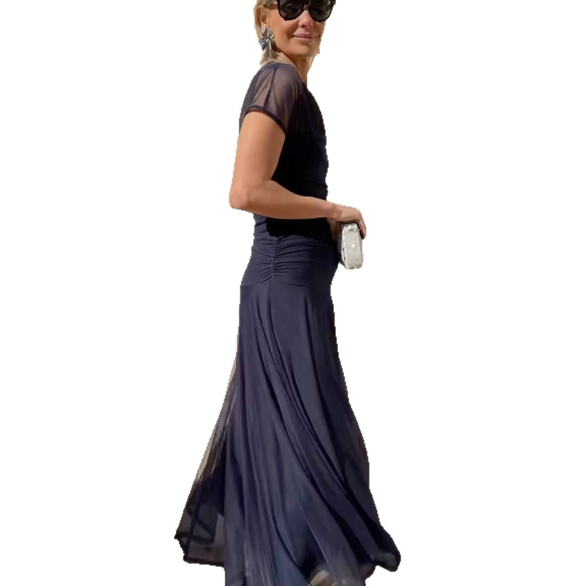 Coral Sheer Mesh Maxi Dress