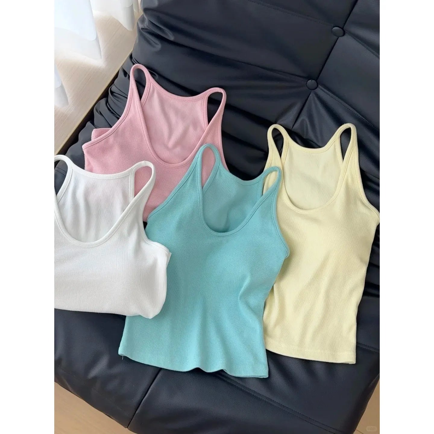U Neck Thin Strap Ribbed Slim Cami Tank Top