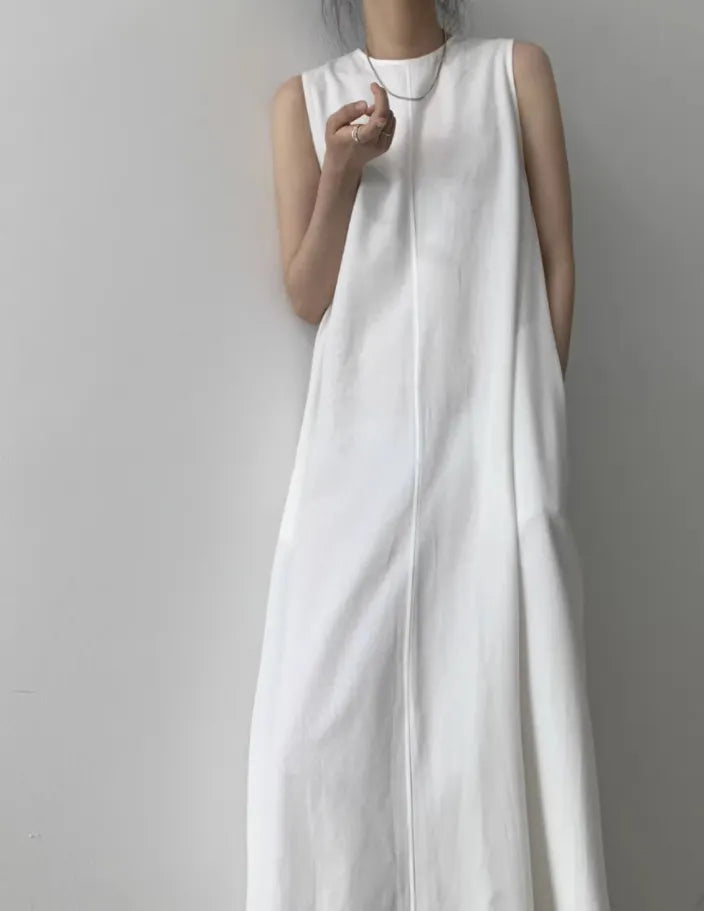 Round Neck Sleeveless Linen Maxi Dress