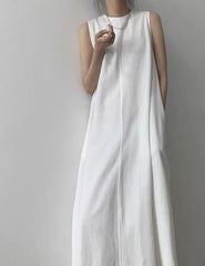 Round Neck Sleeveless Linen Maxi Dress