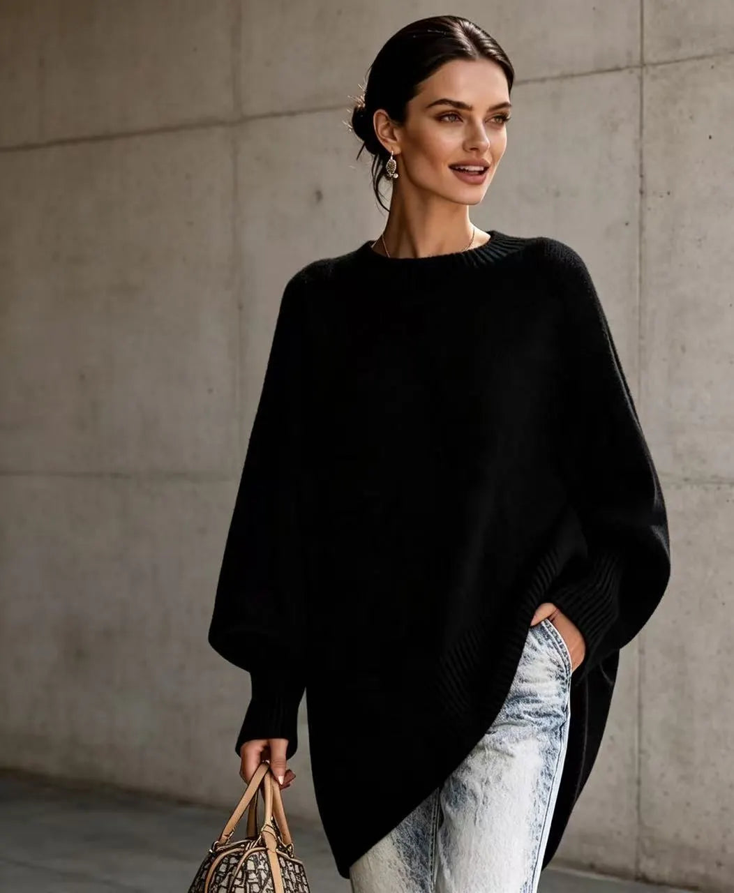 Crew Neck Loose Batwing Sleeve Pullover Sweater