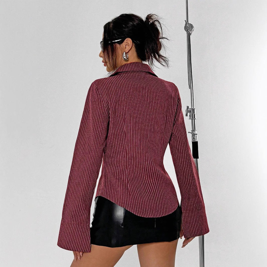 Long Flare Sleeve Collared Blouse