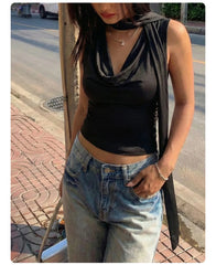 Black Cowl Neck Sleeveless Cami Top