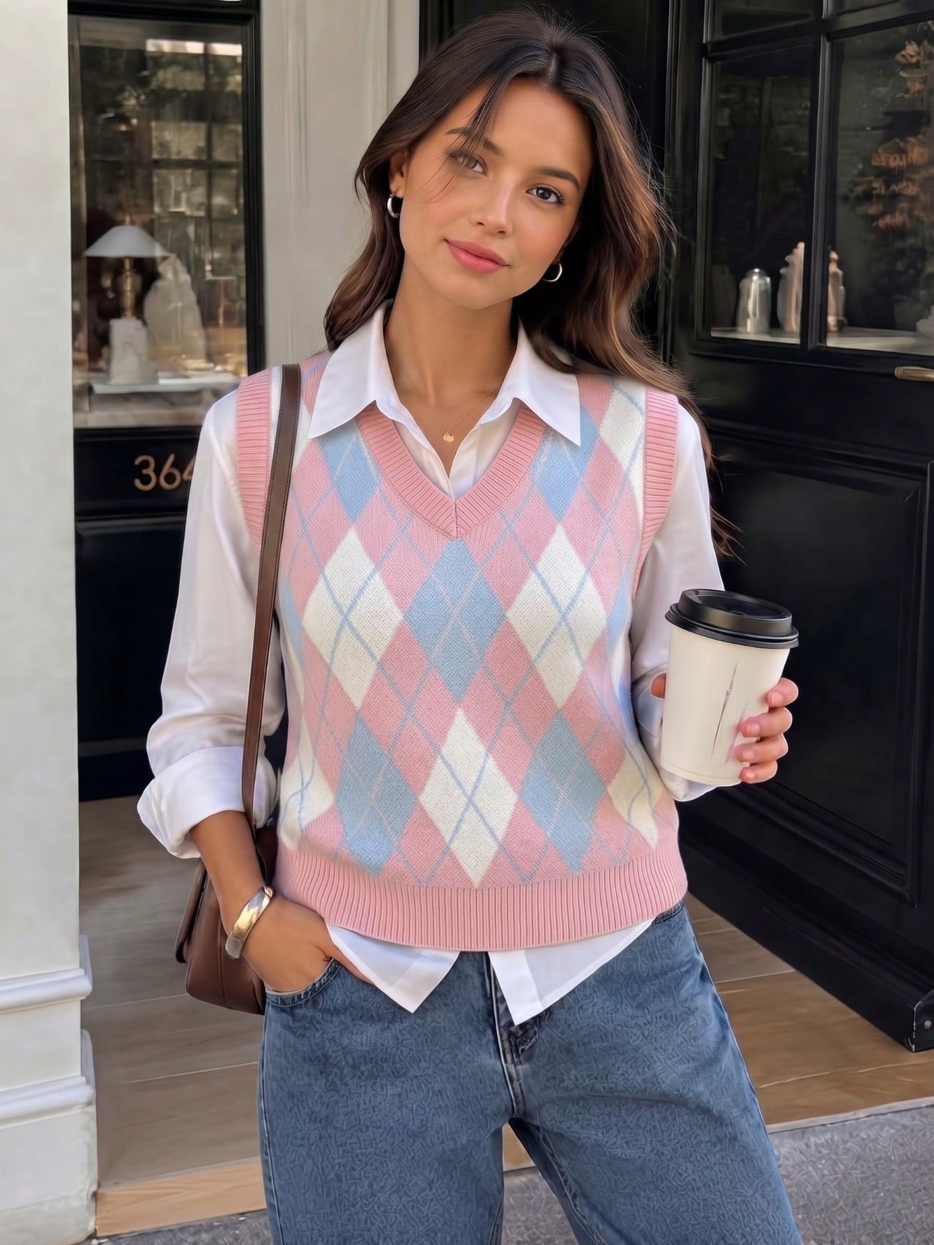 Brown Argyle Knit Sweater Vest