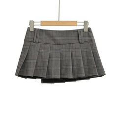 Safety Shorts Lined Button Detail Plaid Pleated Skirt High Waist Casual Mini Skirt