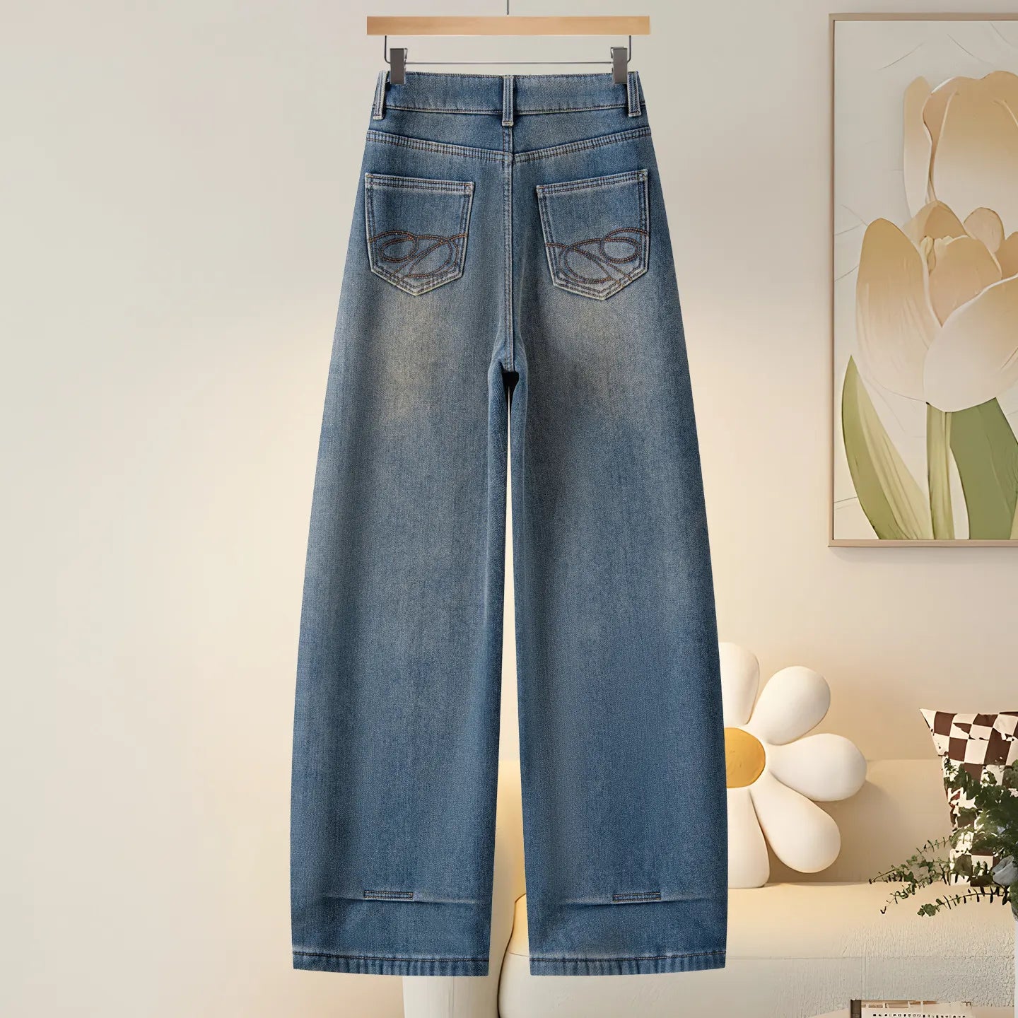 High Waist Washed Wide Leg Jeans
