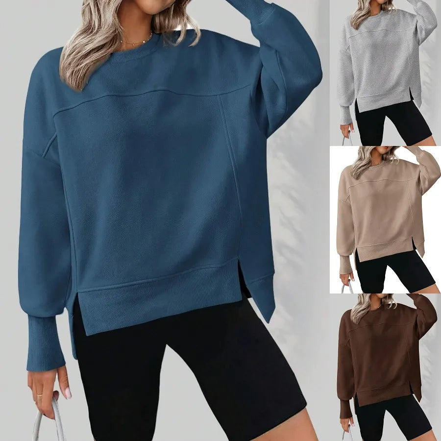 Oversized Side Slit Crewneck Sweatshirt