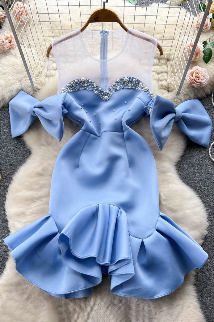 Bow Gauze Lace Mini Dress