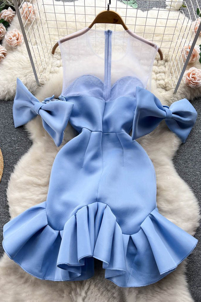 Bow Gauze Lace Mini Dress