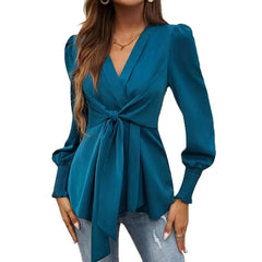 Wrap V-Neck Tie Waist Blouse
