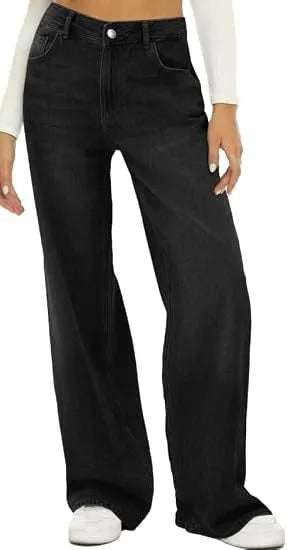High‑Waist Washed Wide Leg Jeans