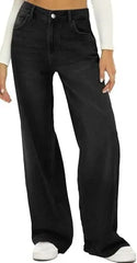 High‑Waist Washed Wide Leg Jeans