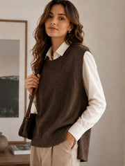 Chocolate Brown Round Neck Knit Sweater Vest