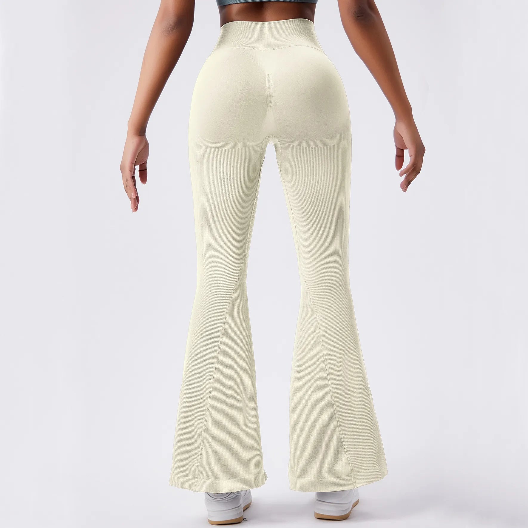 Crossover High Waist Ribbed Flared Pants
