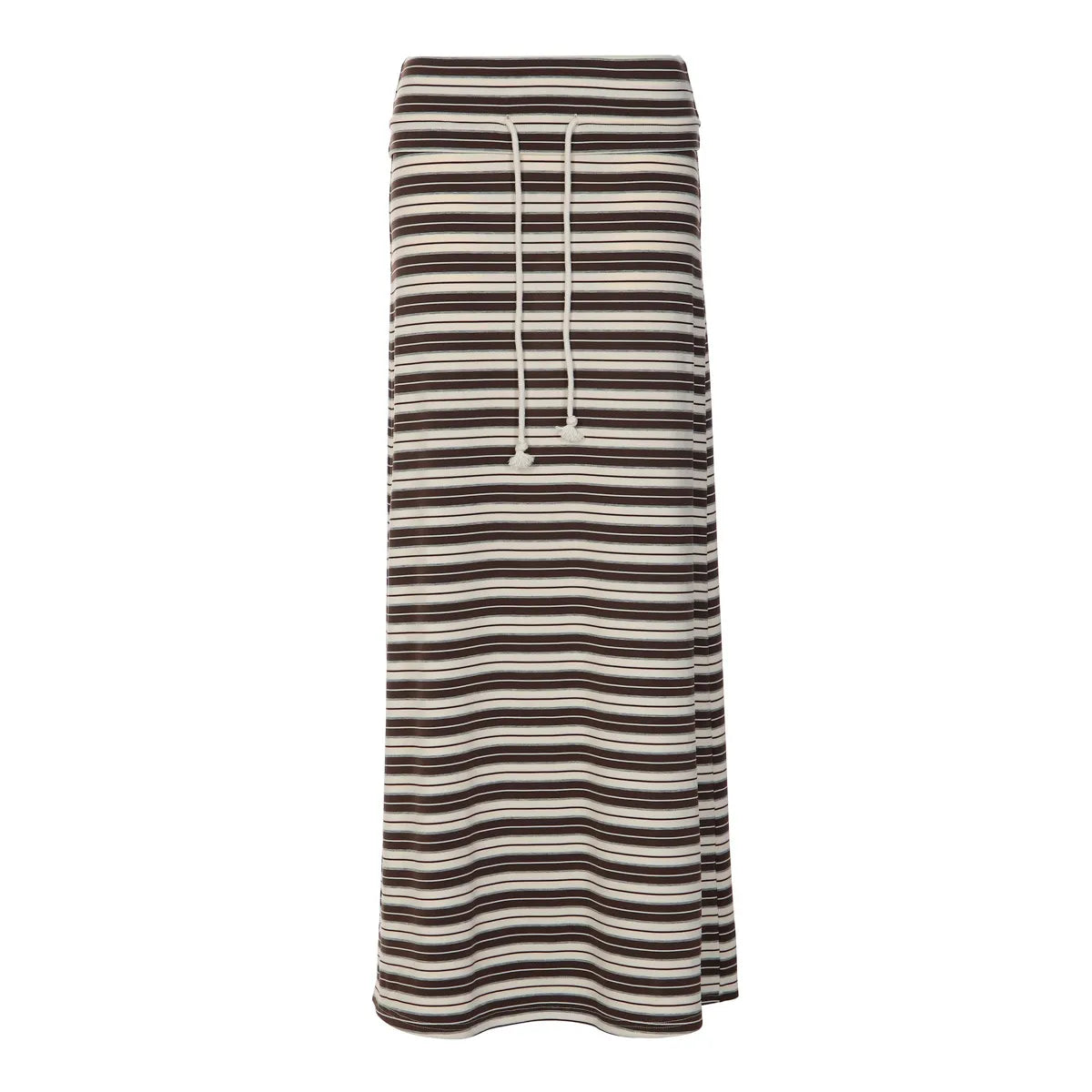 Striped Maxi Skirt, Drawstring Waist Casual Long A Line Skirt with Tassel