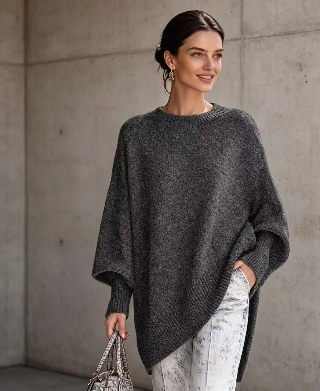Crew Neck Loose Batwing Sleeve Pullover Sweater
