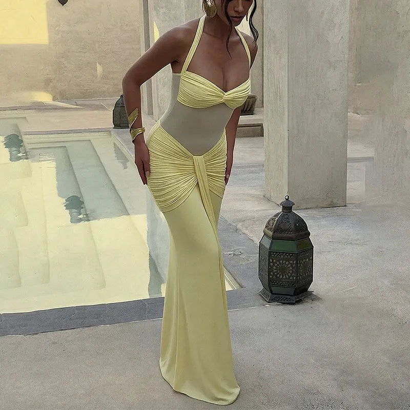 Halter Twist Front Slim Maxi Evening Formal Dress