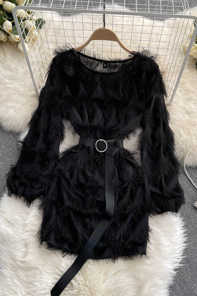 Tassel Long Sleeve Mini Dress