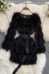 Tassel Long Sleeve Mini Dress