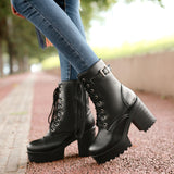 Keep It Glossy Lace Up Lug Heel Booties