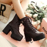 Keep It Glossy Lace Up Lug Heel Booties